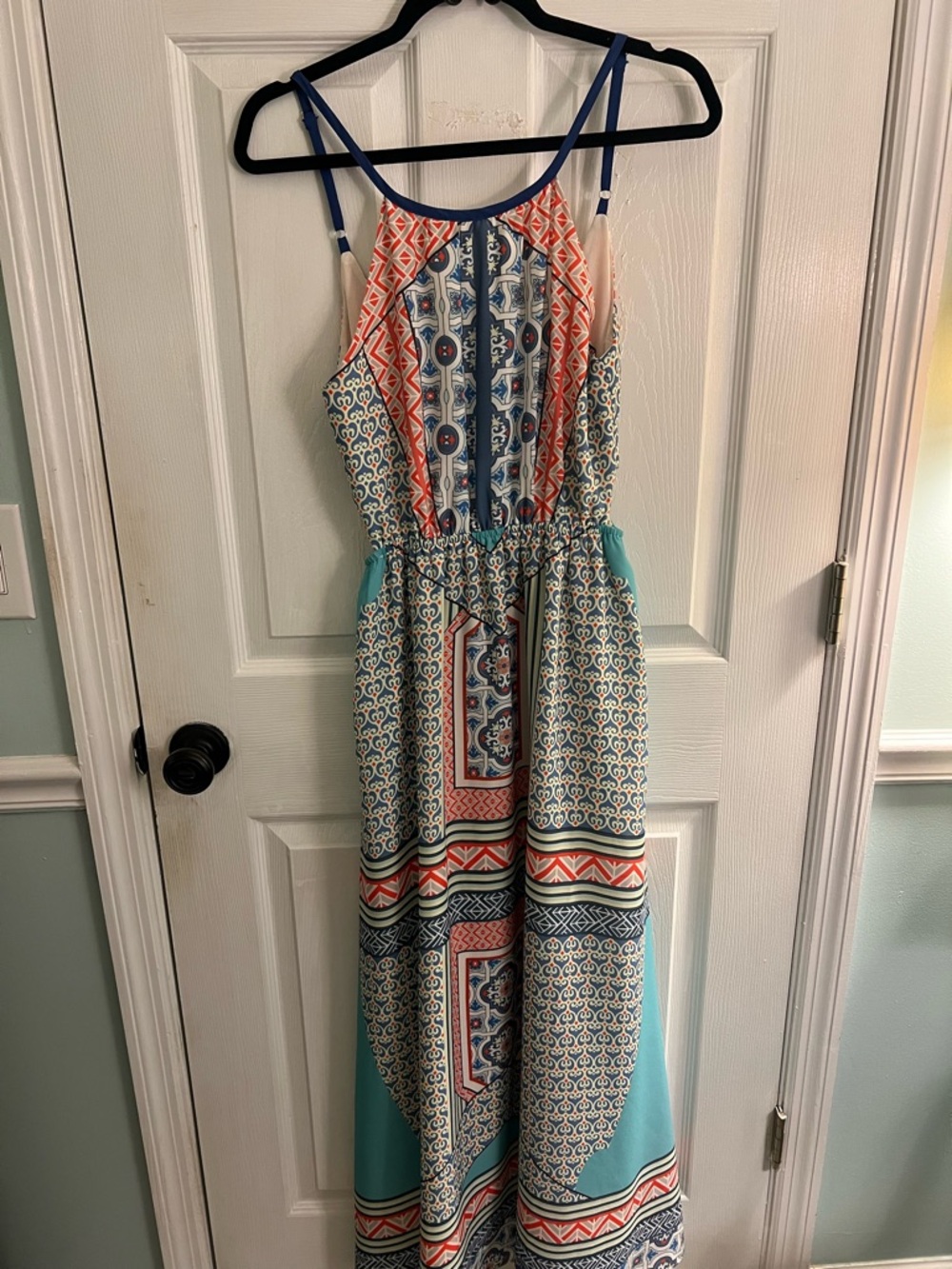 Pink Martini Women’s Printed Maxi Dress in Teal and Coral